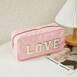 LOVE Glittered Chenille Message Pouch Bag