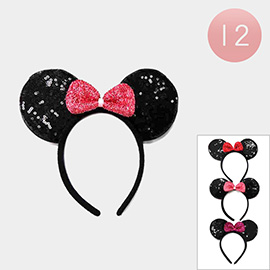 12PCS - Sequin Mouse Ear Headbands