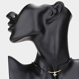 Quatrefoil Pendant Seed Beaded Choker Necklace