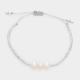 Triple Pearl Accented Seed Beaded Pull Tie Cinch Bracelet