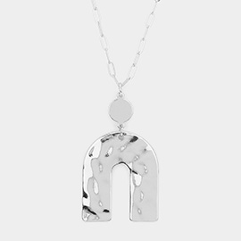 Metal Disc Arch Link Pendant Long Necklace