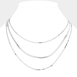 Metal Chain Triple Layered Bib Necklace