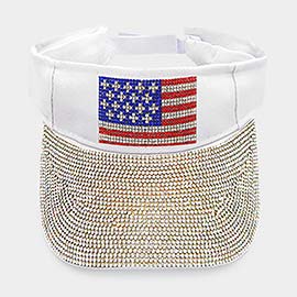 Bling American USA Flag Accented  Visor Hat