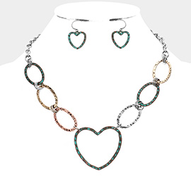 Open Metal Heart Oval Link Necklace