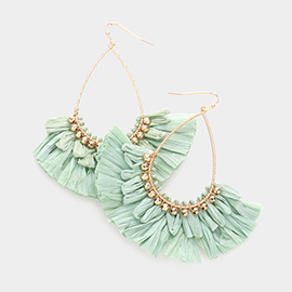 Open Teardrop Raffia Fan Tassel Dangle Earrings