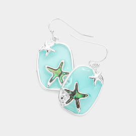 Abalone Starfish Pointed Rectangle Dangle Earrings