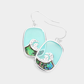 Abalone Wave Pointed Rectangle Dangle Earrings