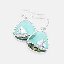 Abalone Wave Sailboat Accented Teardrop Dangle Earrings