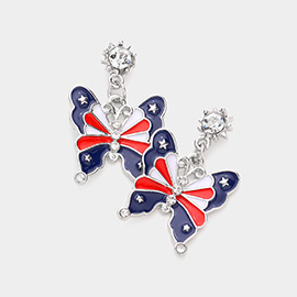 American USA Flag Enamel Butterfly Dangle Earrings