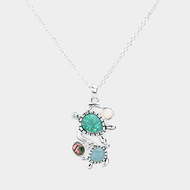 Abalone Glittered Turtle Pendant Necklace