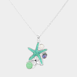 Abalone Glittered Starfish Pendant Necklace