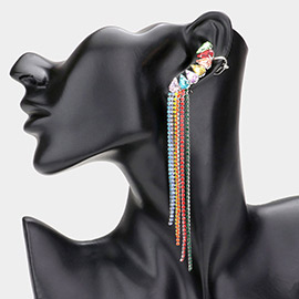 Colorful Rhinestone Fringe Ear Cuff Evening Earrings