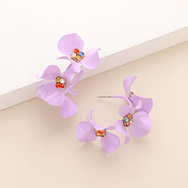 Colored Metal Triple Flower Hoop Earrings