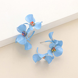 Colored Metal Triple Flower Hoop Earrings