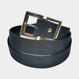 Metal Open Rectangle Buckle Faux Leather Belt