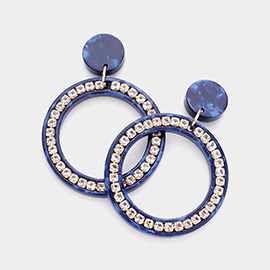Rhinestone Embellished Celluloid Acetate Open Circle Dangle Earrings