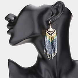 Ginkgo Leaf Seed Bead Fringe Dangle Earrings