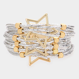 Open Metal Star Accented Faux Leather Magnetic Bracelet