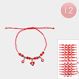 12PCS - Evil Eye Heart Charm Adjustable Bracelets