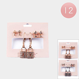 12 Set of 3 - Key Lock Earrings