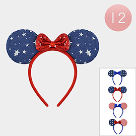 12PCS - American USA Flag Mouse Ear Headbands