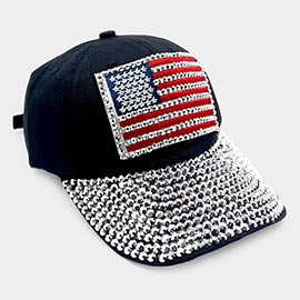 American USA Flag Studded Bling Baseball Cap
