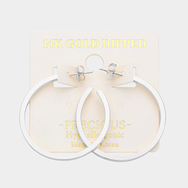 14K White Gold Dipped 1.3 Inch Metal Hoop Earrings