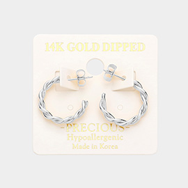 14K White Gold Dipped Braided Metal Hoop Earrings