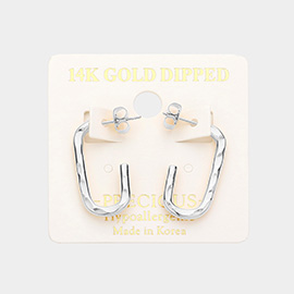 14K White Gold Dipped Metal Oval Hoop Earrings