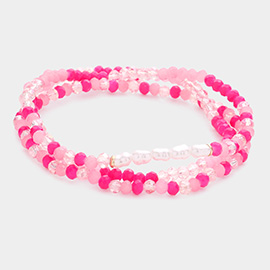 3PCS - Pearl Faceted Beaded Stretch Bracelets