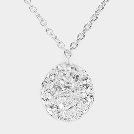 Textured Irregular Metal Round Pendant Necklace