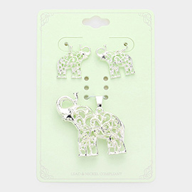 Filigree Metal Elephant Pendant Set