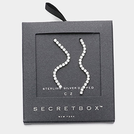 Secret Box _ Sterling Silver Dipped CZ Linear Dangle Evening Earrings