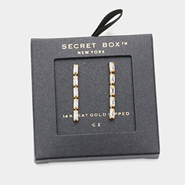 Secret Box _ 14K Gold Dipped CZ Baguette Linear Dangle Evening Earrings