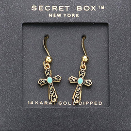 Secret Box _ 14K Gold Dipped Enamel Pointed Cross Dangle Earrings