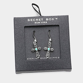 Secret Box _ Sterling Silver Dipped Enamel Pointed Cross Dangle Earrings