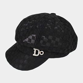 Do Message Checkerboard Patterned Mesh Newsboy Hat
