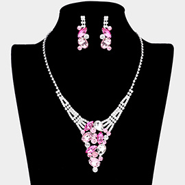 Multi Stone Cluster Rhinestone Necklace