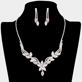 Flower Accented Rhinestone Pave Necklace