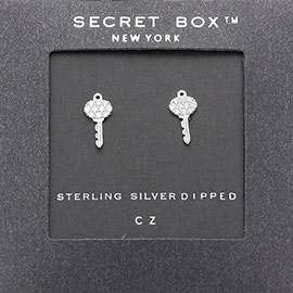 SECRET BOX_Sterling Silver Dipped CZ Key Stud Earrings