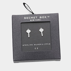 Secret Box _ Sterling Silver Dipped CZ Key Stud Earrings