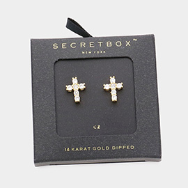 Secret Box _ 14K Gold Dipped CZ Cross Stud Earrings