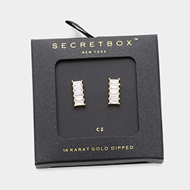 Secret Box _ 14K Gold Dipped CZ Baguette Stud Earrings