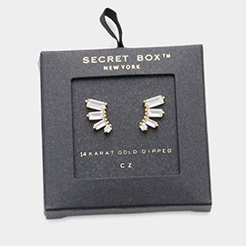 Secret Box _ 14K Gold Dipped CZ Baguette Stud Earrings