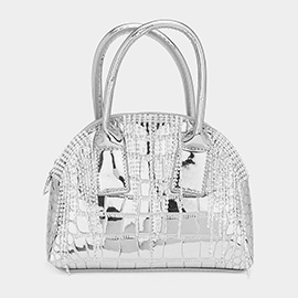 Rhinestone Embellished Metallic Tote / Crossbody Bag