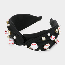 Pearl Stone Baseball Embellished Twisted Headband