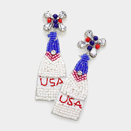 American USA Beaded Champagne Dangle Earrings