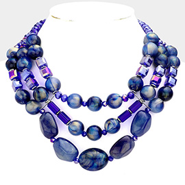Marbled Bead Accented Triple Layered Bib Necklace