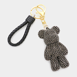 Bling Bear Figure Faux Leather Strap Keychain