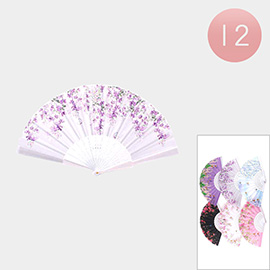 12PCS - Flower Printed Folding Fans